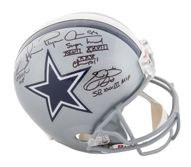 Dallas Cowboys Full Size "Triplets" Helmet Signed By Smith, Aikman, and Irvin